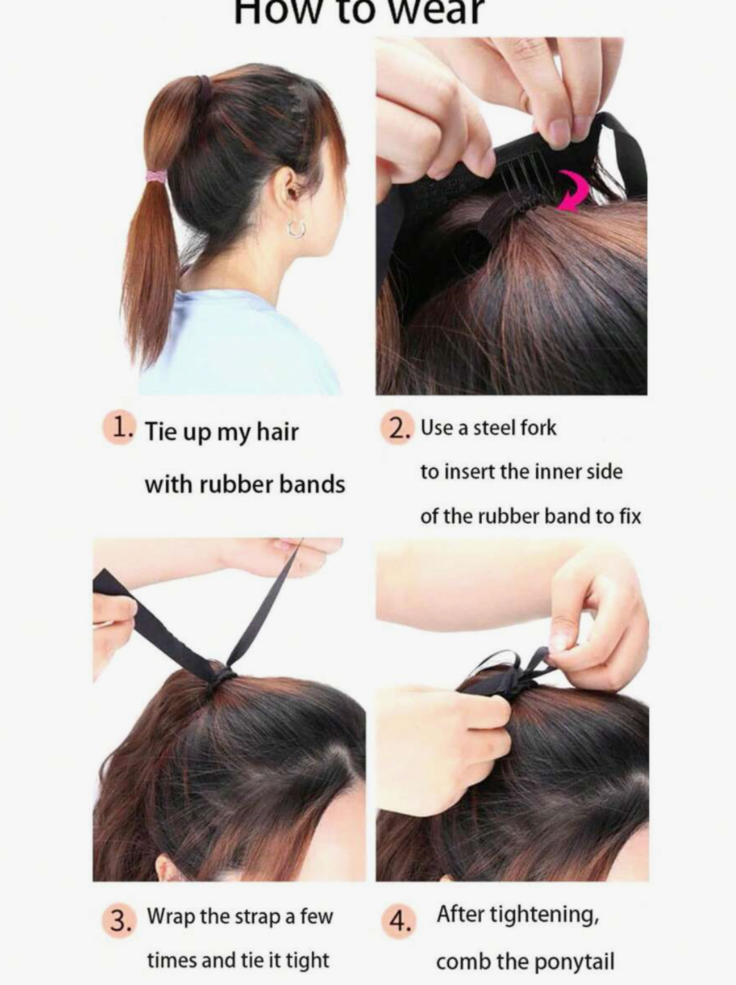 Long Black Corn Silk Ponytail Wig