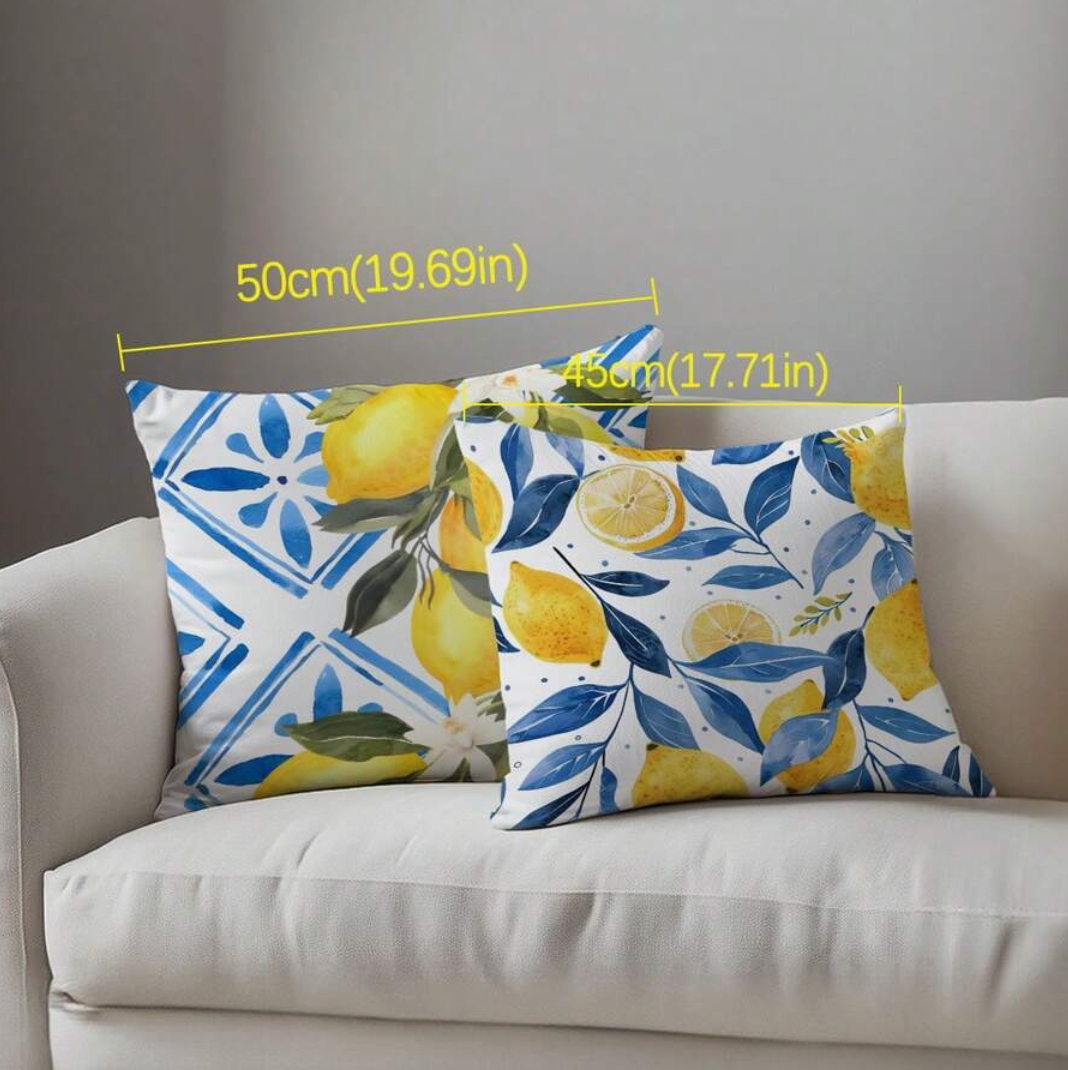 Blue Lemon Decorative Cushion Covers – 4 Piece Summer Pillow Cover Set