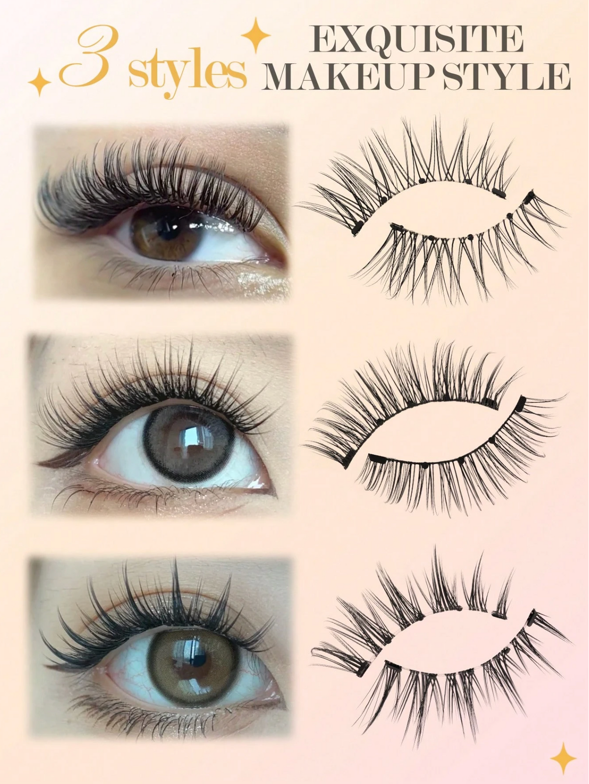 3-Pair Short Magnetic False Eyelashes with Applicator