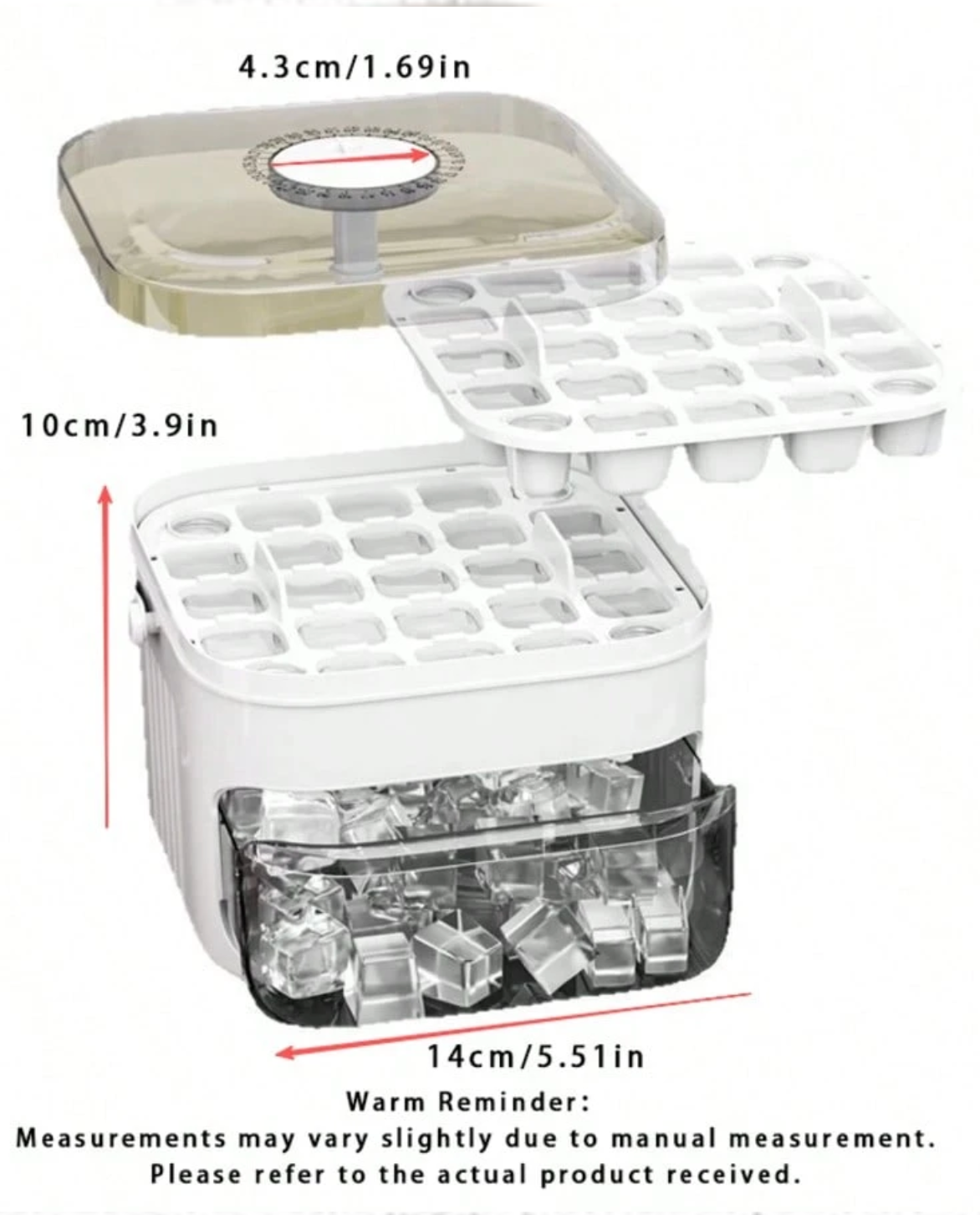 Manual Press Ice Cube Maker with Storage Drawer