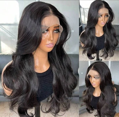 Natural Black Curtain Bangs Lace Front Wig – 22-Inch