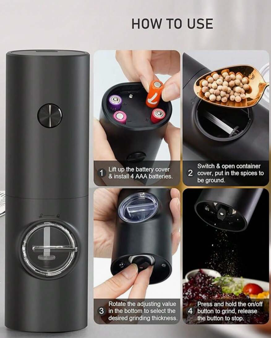 Electric Salt & Pepper Grinder – Adjustable Coarseness