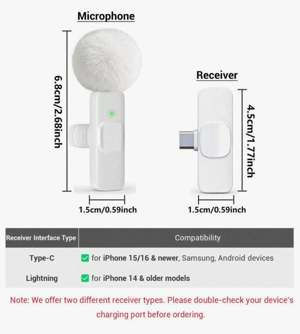 Wireless Lavalier Microphone for Android & Apple