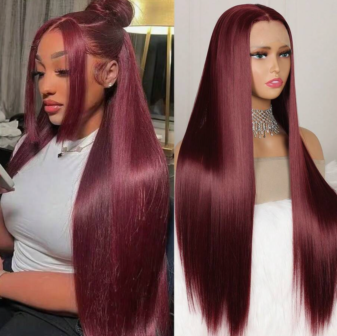 99J Wine Red 13×4 Lace Front Straight Wig - 26 inch long