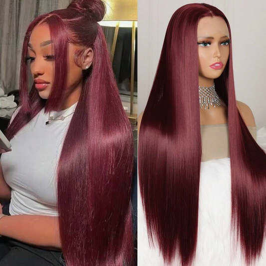 99J Wine Red 13×4 Lace Front Straight Wig - 26 inch long