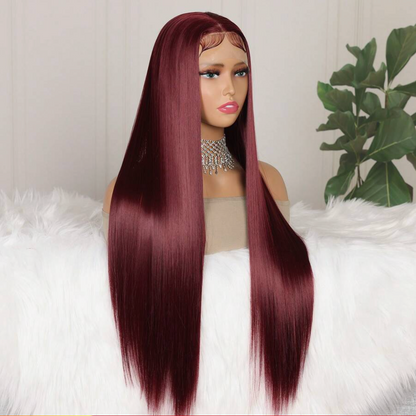 99J Wine Red 13×4 Lace Front Straight Wig - 26 inch long