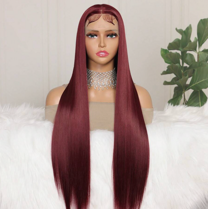 99J Wine Red 13×4 Lace Front Straight Wig - 26 inch long