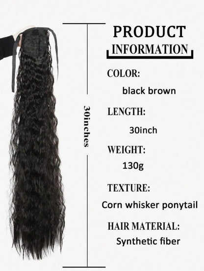 Long Black Corn Silk Ponytail Wig