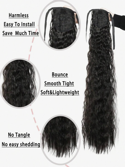 Long Black Corn Silk Ponytail Wig