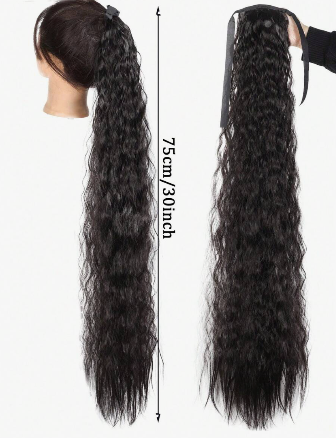Long Black Corn Silk Ponytail Wig
