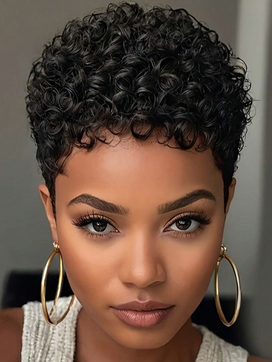 4-Inch Black Curly Pixie Cut Wig