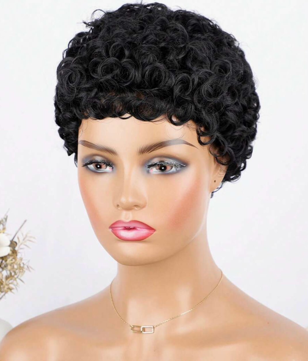 4-Inch Black Curly Pixie Cut Wig
