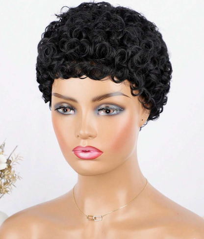 4-Inch Black Curly Pixie Cut Wig