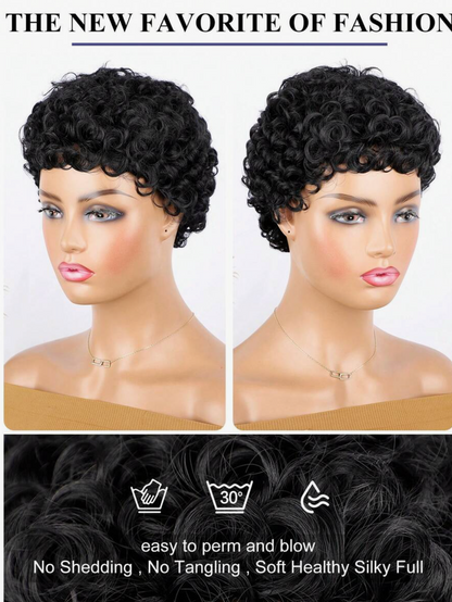 4-Inch Black Curly Pixie Cut Wig