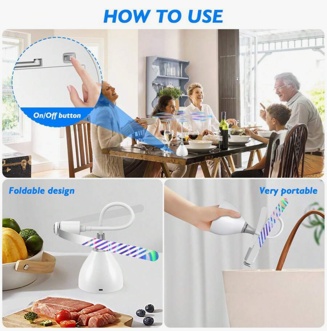 Portable Fly Repellent Fan – USB & Battery Powered Desktop Fly Deterrent