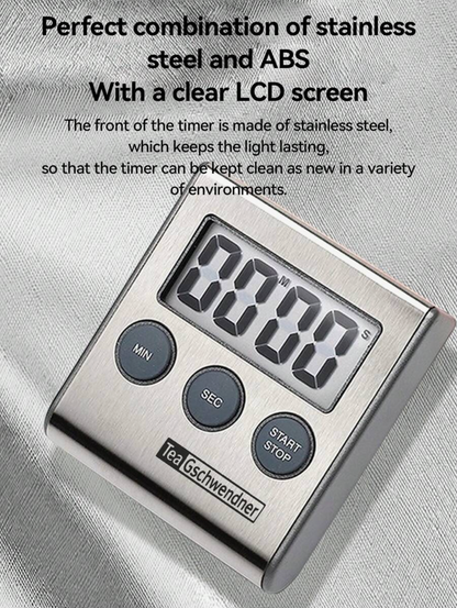 Stainless Steel Kitchen Timer – Magnetic Digital Cooking Timer with Stand