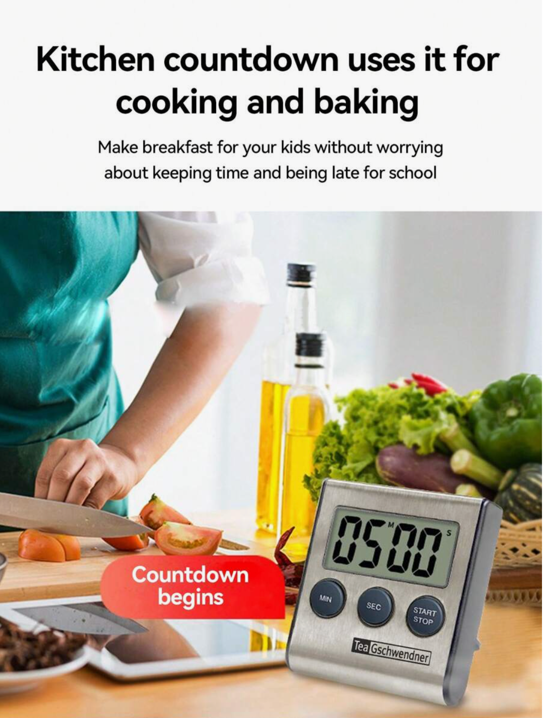Stainless Steel Kitchen Timer – Magnetic Digital Cooking Timer with Stand