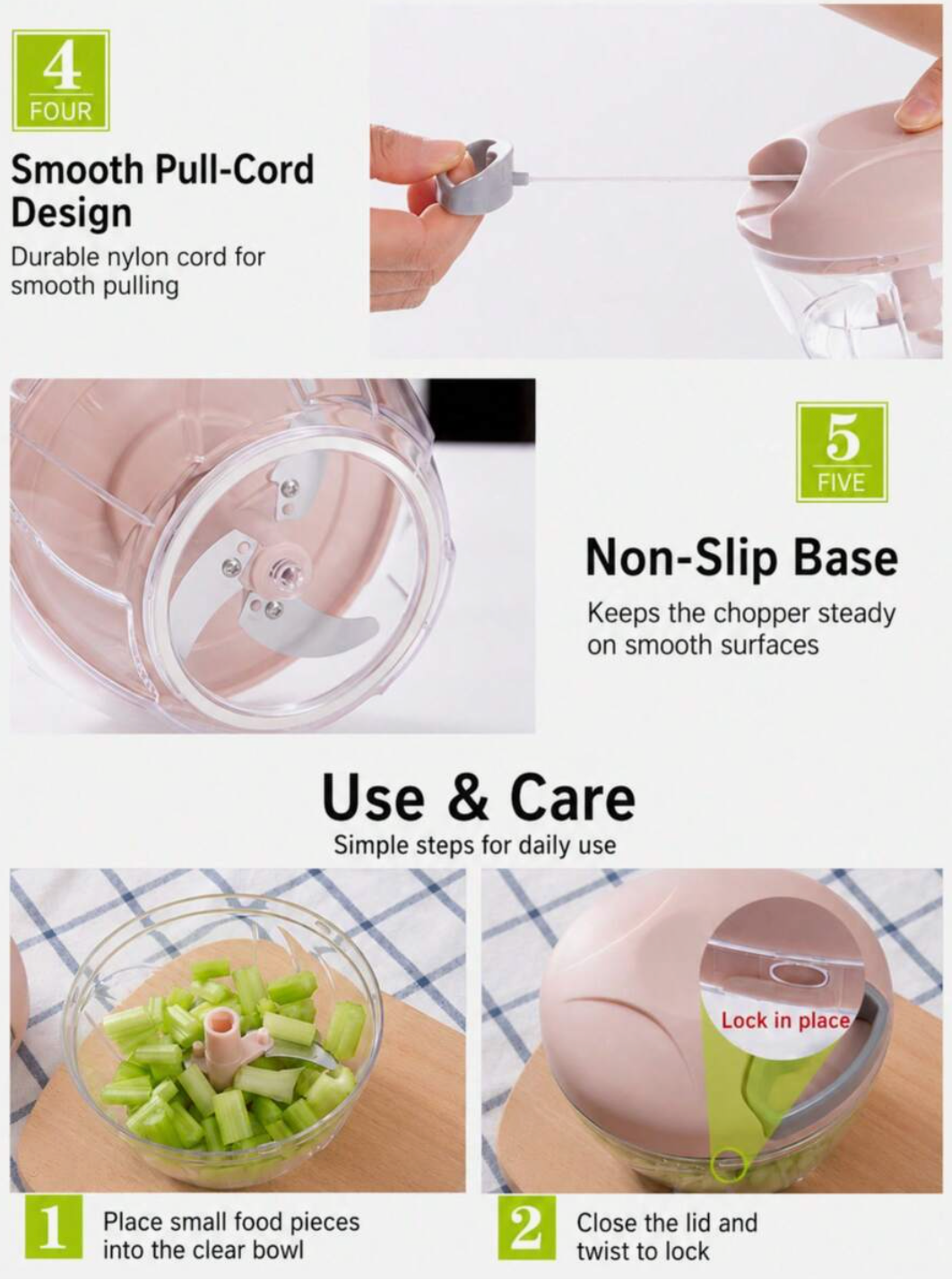 Manual Food Chopper & Meat Grinder – Rotary Garlic, Vegetable & Nut Chopper