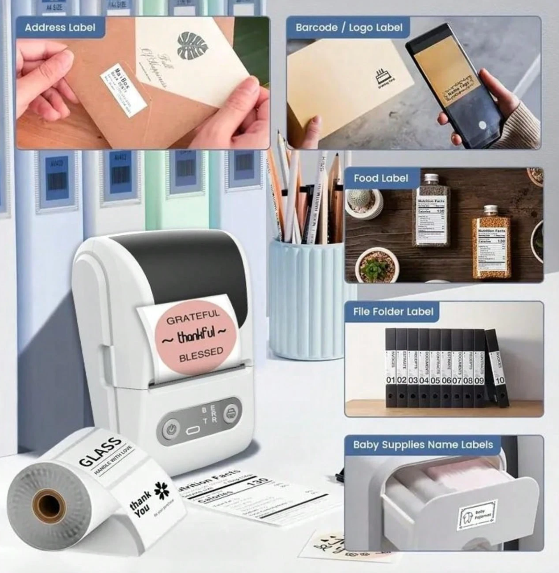 Mini Thermal Label Printer – Bluetooth Portable Inkless Sticker & Label Maker