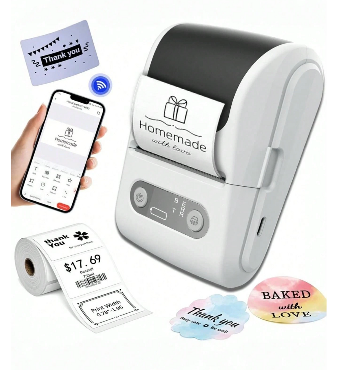 Mini Thermal Label Printer – Bluetooth Portable Inkless Sticker & Label Maker