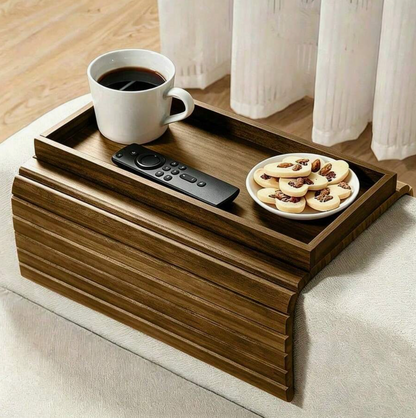 Foldable Bamboo Sofa Armrest Tray – Non-Slip Couch Table with Cup Holder