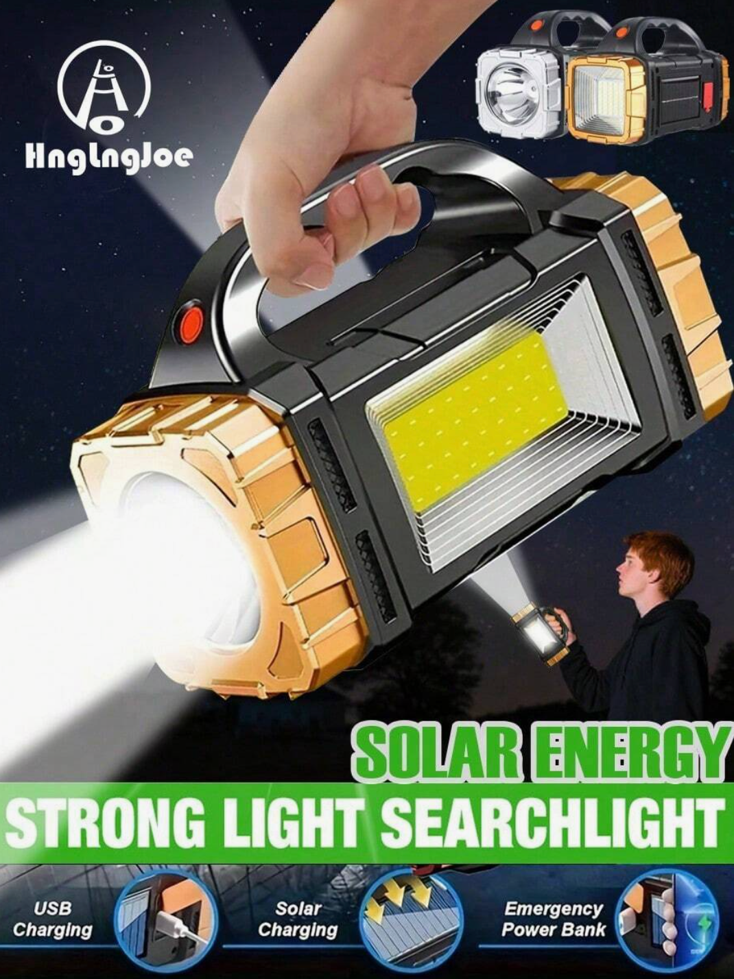 Rechargeable LED Flashlight – 1800-Lumen Solar COB Tactical Torch with 6 Modes