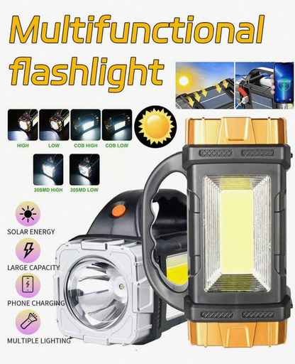 Rechargeable LED Flashlight – 1800-Lumen Solar COB Tactical Torch with 6 Modes