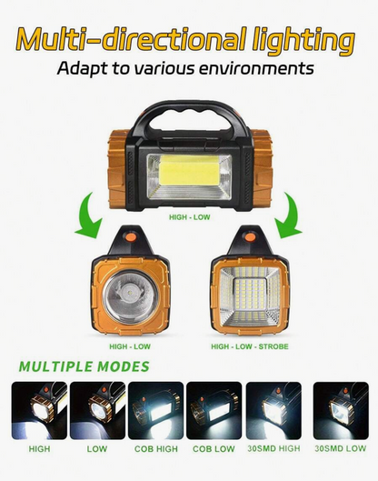 Rechargeable LED Flashlight – 1800-Lumen Solar COB Tactical Torch with 6 Modes