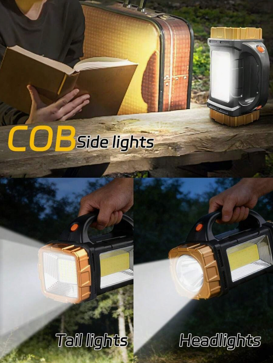 Rechargeable LED Flashlight – 1800-Lumen Solar COB Tactical Torch with 6 Modes
