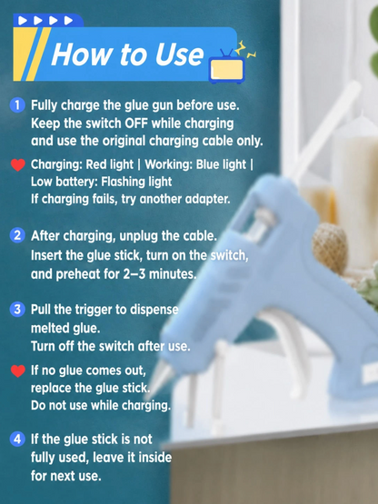 Cordless Hot Glue Gun Kit – USB Rechargeable Glue Gun with 20 Glue Sticks