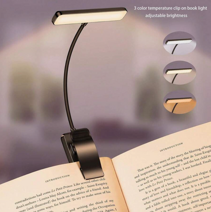 Rechargeable LED Book Light – 3-Colour Dimmable Clip-On Reading Lamp