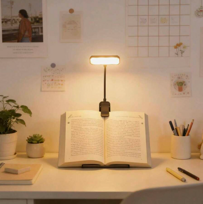 Rechargeable LED Book Light – 3-Colour Dimmable Clip-On Reading Lamp