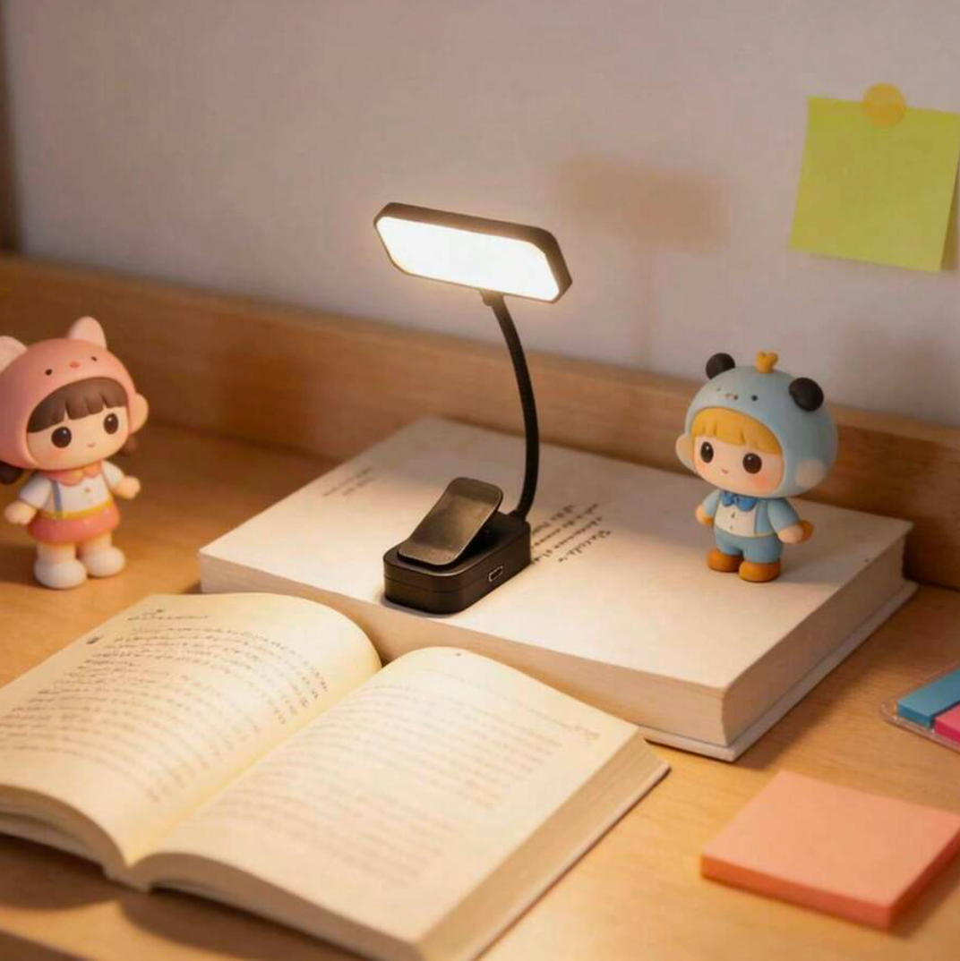 Rechargeable LED Book Light – 3-Colour Dimmable Clip-On Reading Lamp