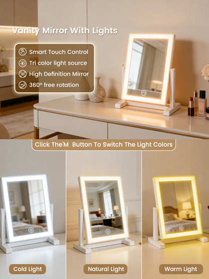 3-Colour LED Makeup Mirror – Rechargeable Folding Touch-Control Vanity Mirror