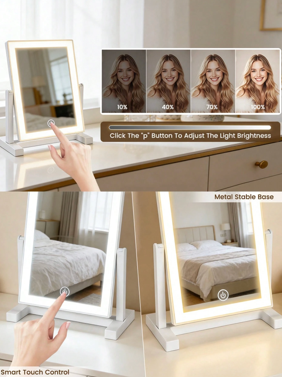 3-Colour LED Makeup Mirror – Rechargeable Folding Touch-Control Vanity Mirror