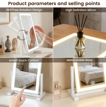 3-Colour LED Makeup Mirror – Rechargeable Folding Touch-Control Vanity Mirror