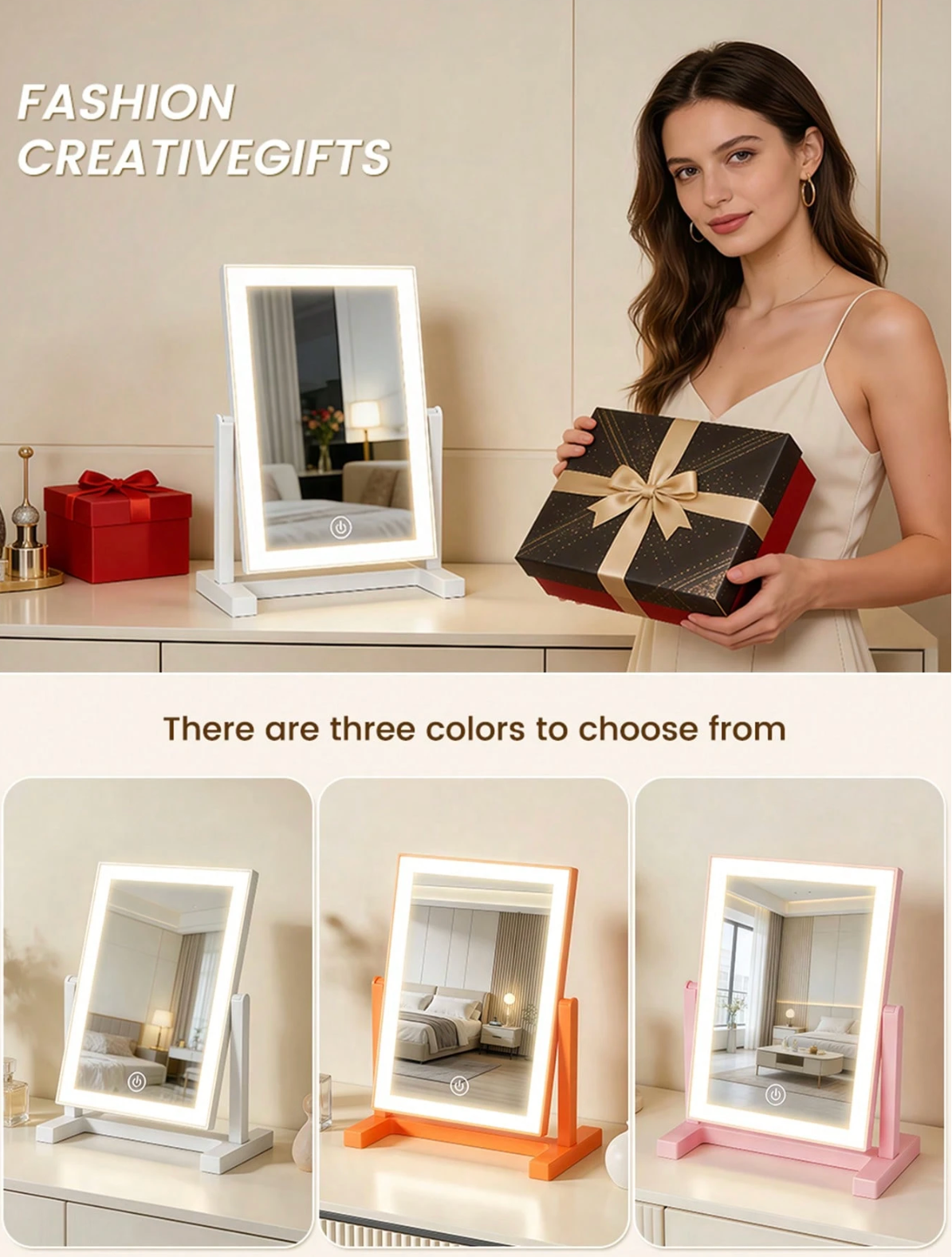 3-Colour LED Makeup Mirror – Rechargeable Folding Touch-Control Vanity Mirror
