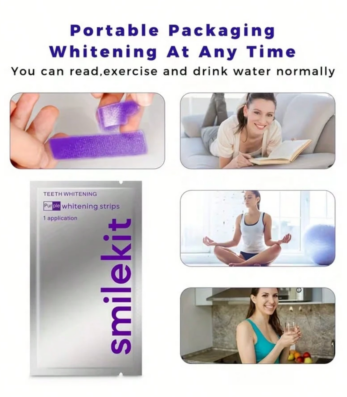 Teeth Whitening Strips – 28-Piece Purple Deep-Cleaning Oral Care Strips