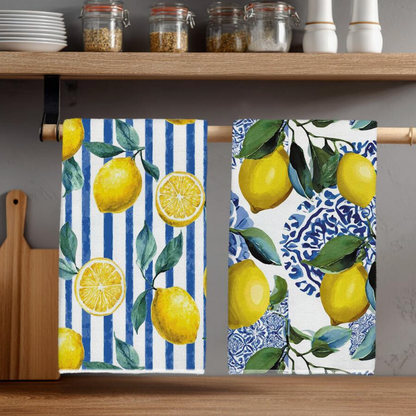 Blue Lemon Kitchen Towels – 2 Piece Striped Dish Towel Set