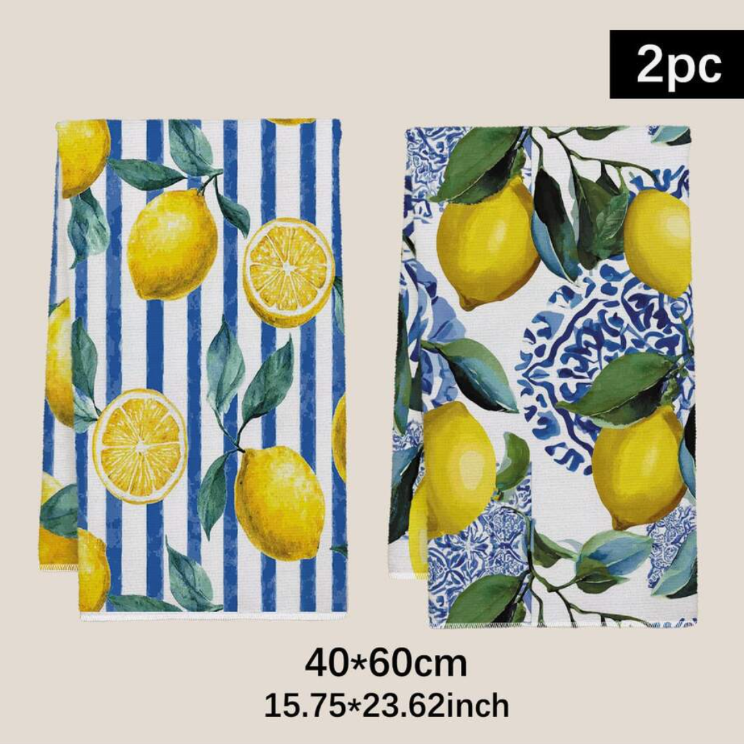 Blue Lemon Kitchen Towels – 2 Piece Striped Dish Towel Set