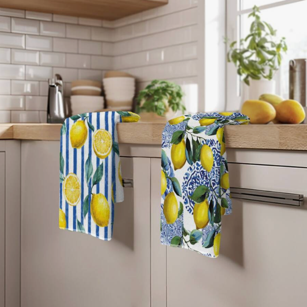 Blue Lemon Kitchen Towels – 2 Piece Striped Dish Towel Set
