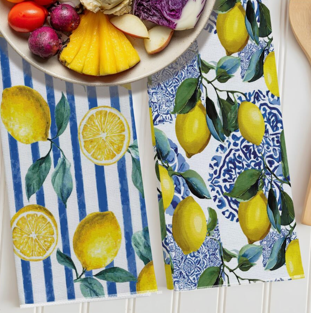 Blue Lemon Kitchen Towels – 2 Piece Striped Dish Towel Set