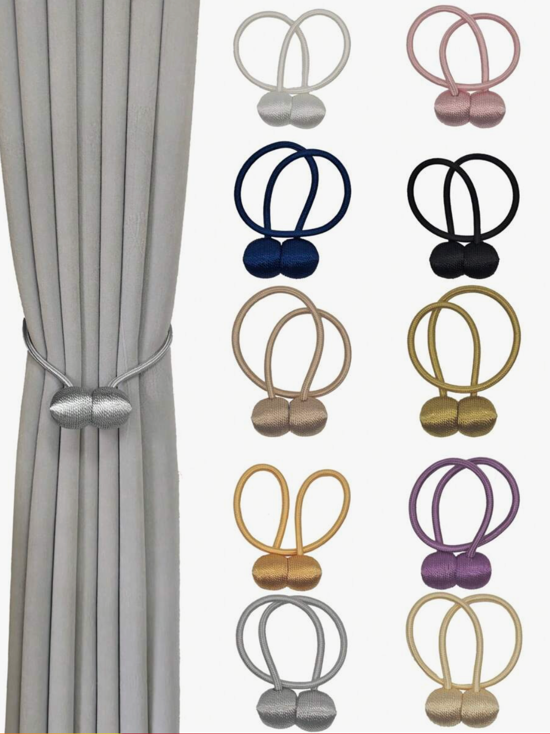Magnetic Curtain Tie Backs – 2 Piece Curtain Holder Set