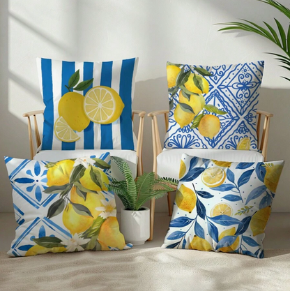 Blue Lemon Decorative Cushion Covers – 4 Piece Summer Pillow Cover Set
