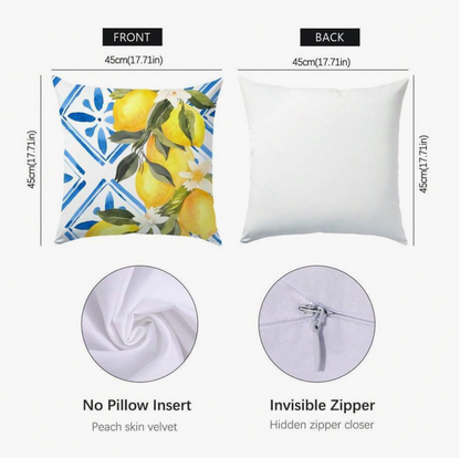 Blue Lemon Decorative Cushion Covers – 4 Piece Summer Pillow Cover Set