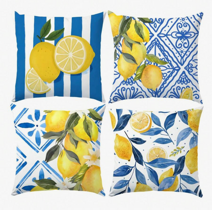 Blue Lemon Decorative Cushion Covers – 4 Piece Summer Pillow Cover Set