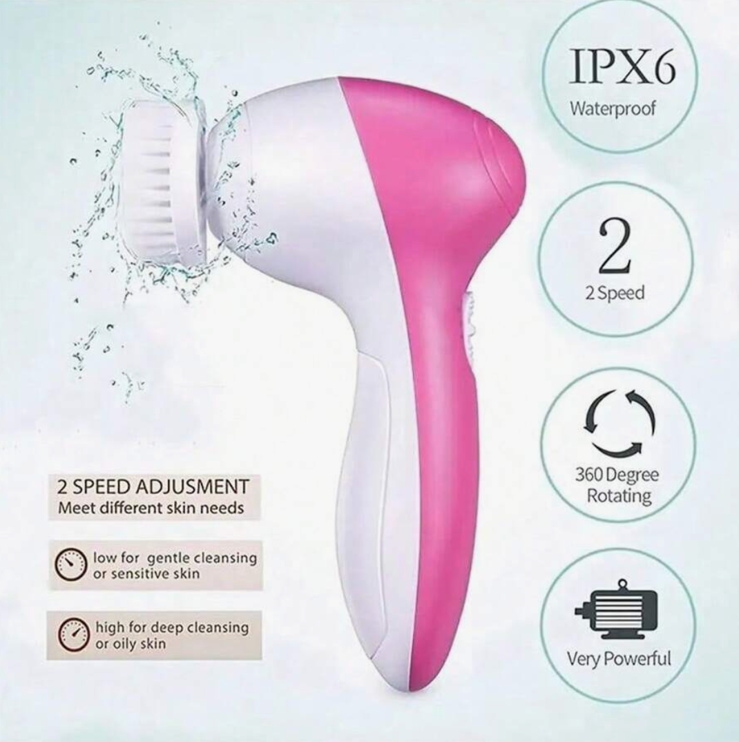 5-in-1 Electric Facial Cleansing Brush – Exfoliating Face & Massage Brush