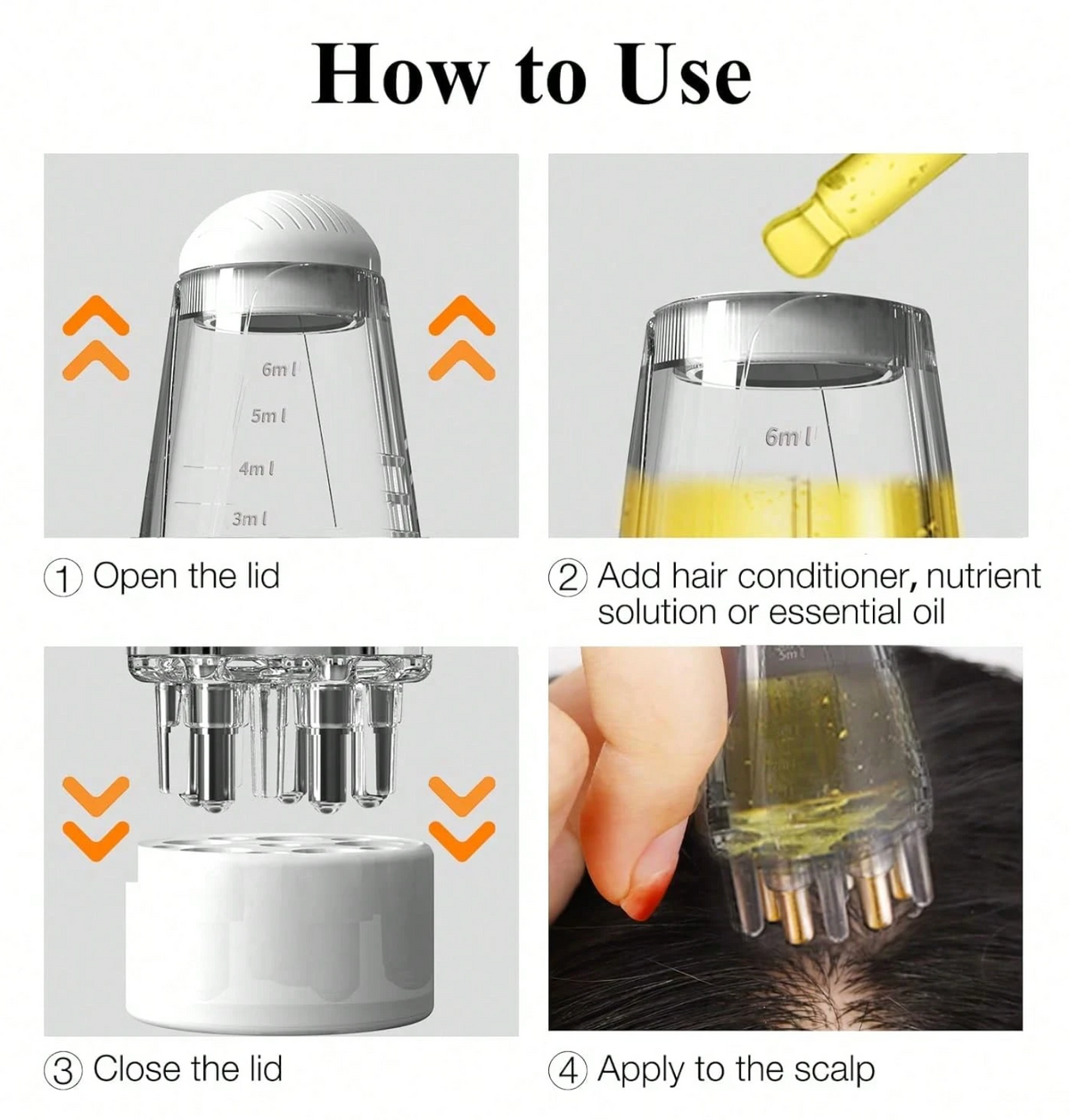 Scalp Oil Applicator & Massage Brush – 6ml Hair Serum Roller Bottle