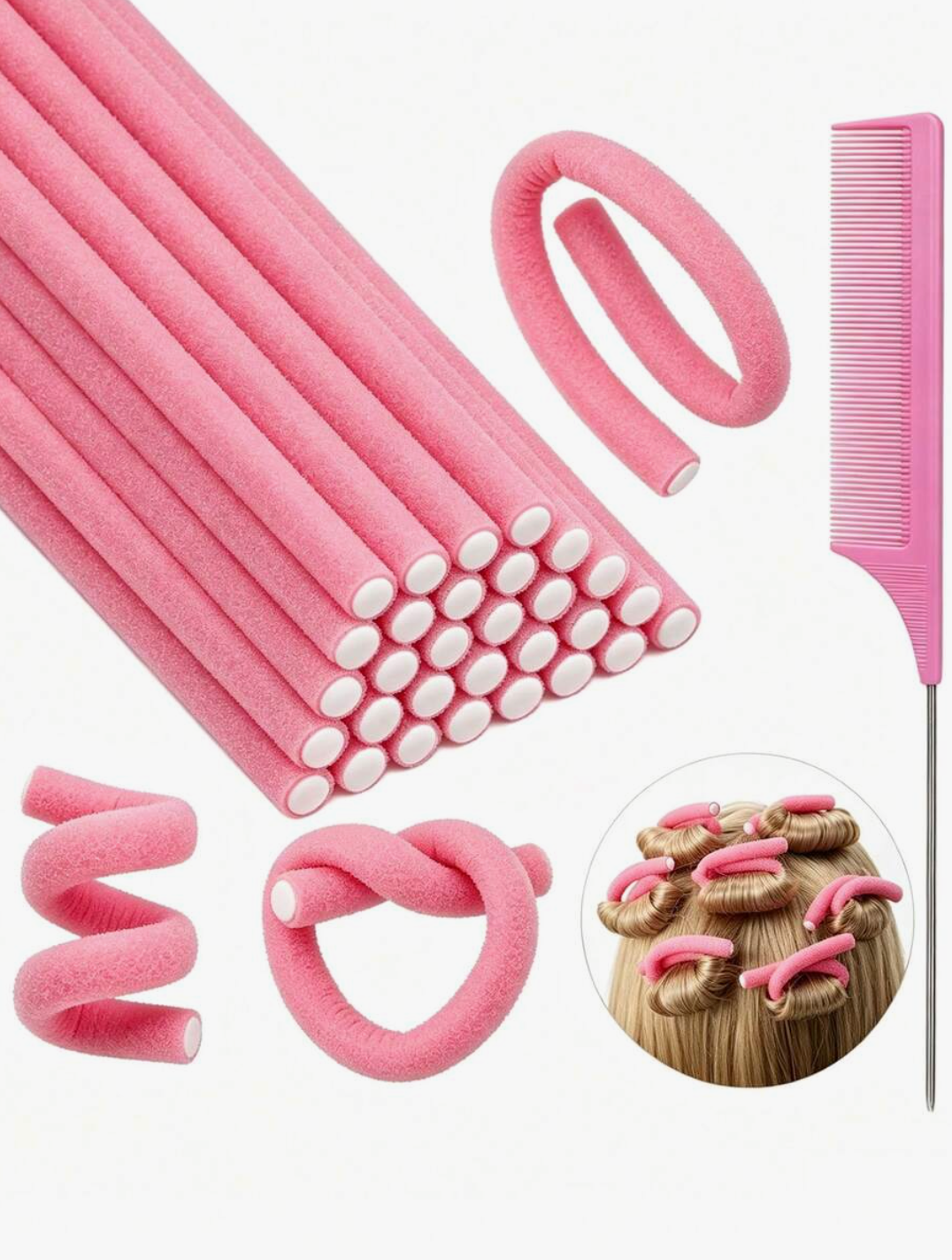 Flexible Foam Hair Curling Rods with Rat Tail Comb