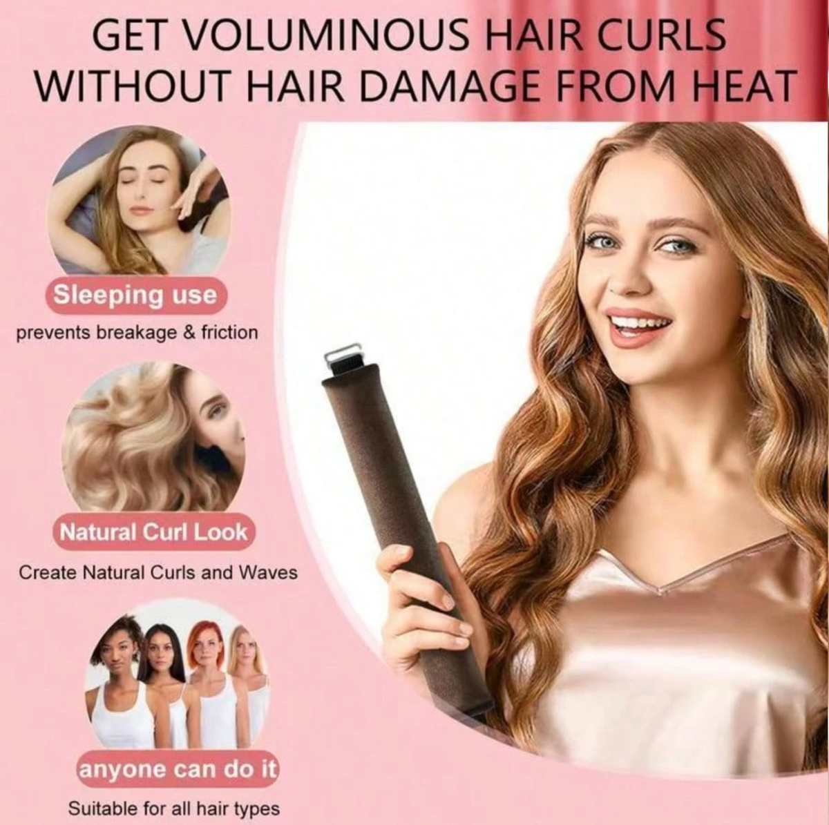 3-Piece Heatless Hair Curler Set